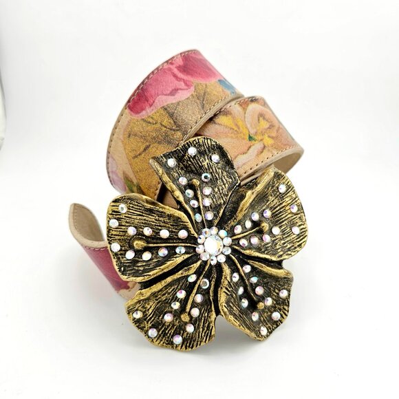 Leatherock Floral Leather Belt with Rhinestone Flower Buckle main image 12